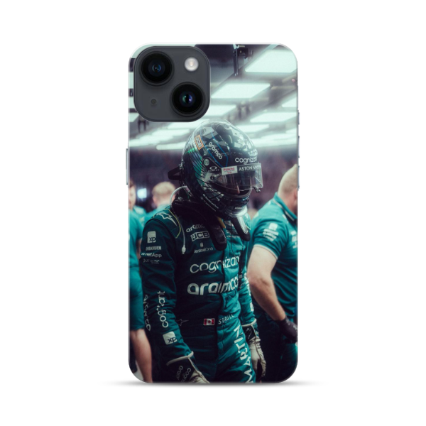 Coque iPhone Lance Stroll en Tenue de F1 Aston Martin