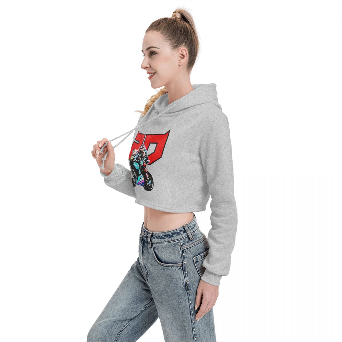 Pull à Capuche Gris pour Femme Fabio Quartararo de côté