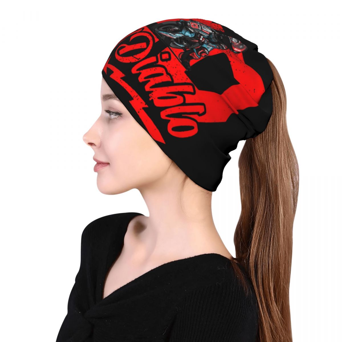 Cache Cou Noir El Diablo Bleu et Rouge de coté